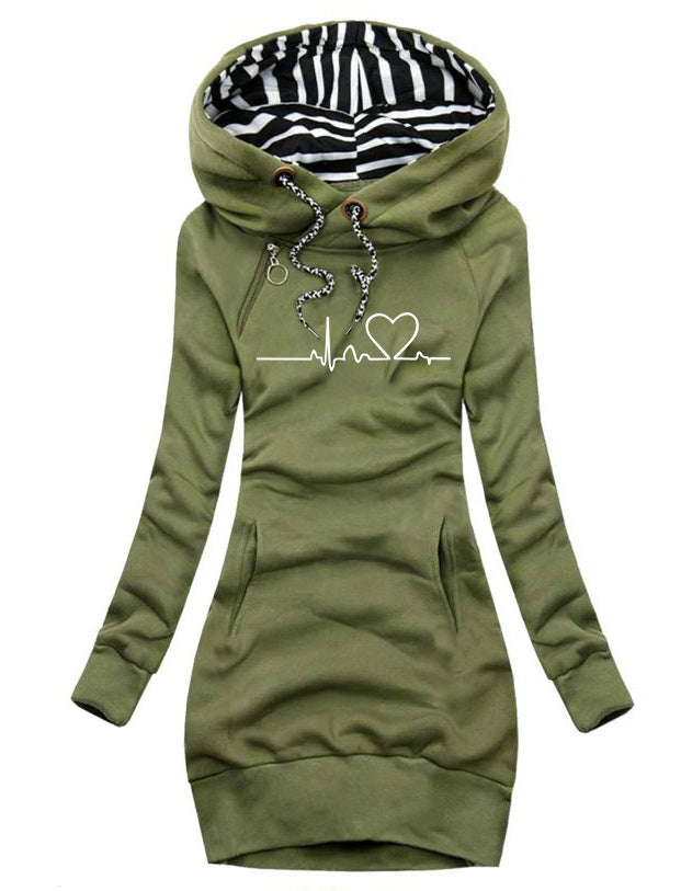 Heart Print Women Hoodie Sweat Dress
