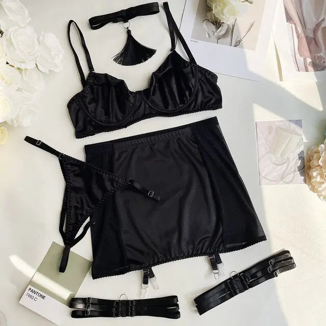 5Pcs Purpose Satin Lingerie Set