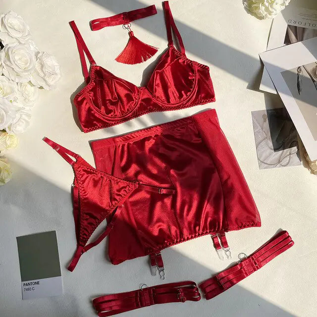 5Pcs Purpose Satin Lingerie Set