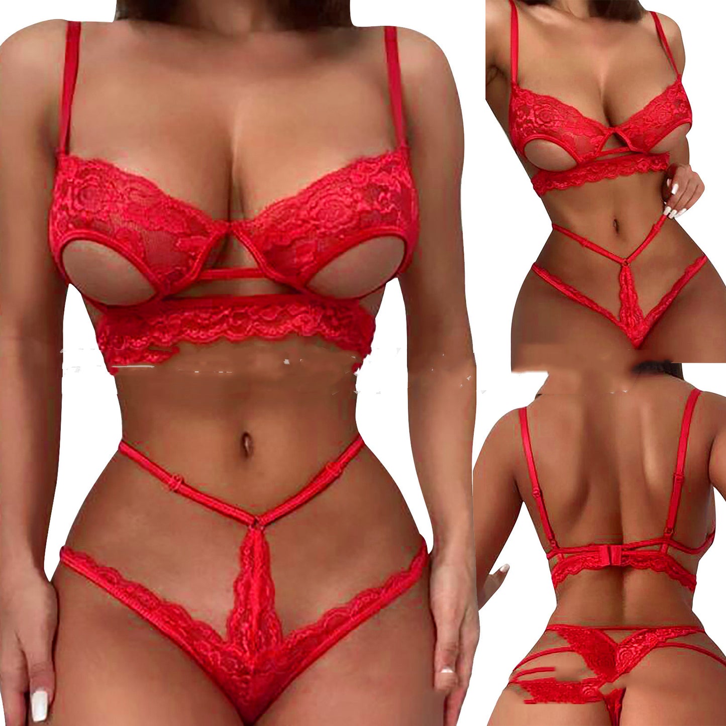 Hug Breast Bra w/ Lace Thong Lingerie Set