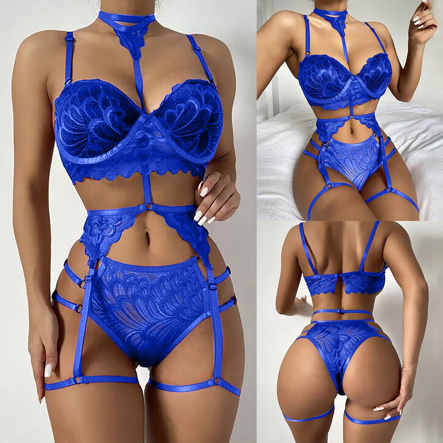 3pcs Wave Lace Lingerie Set