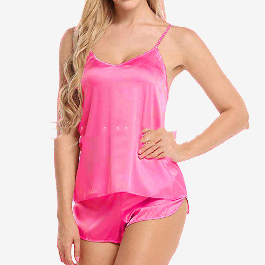 2pcs Silk Top w/ Shorts Lingerie Set