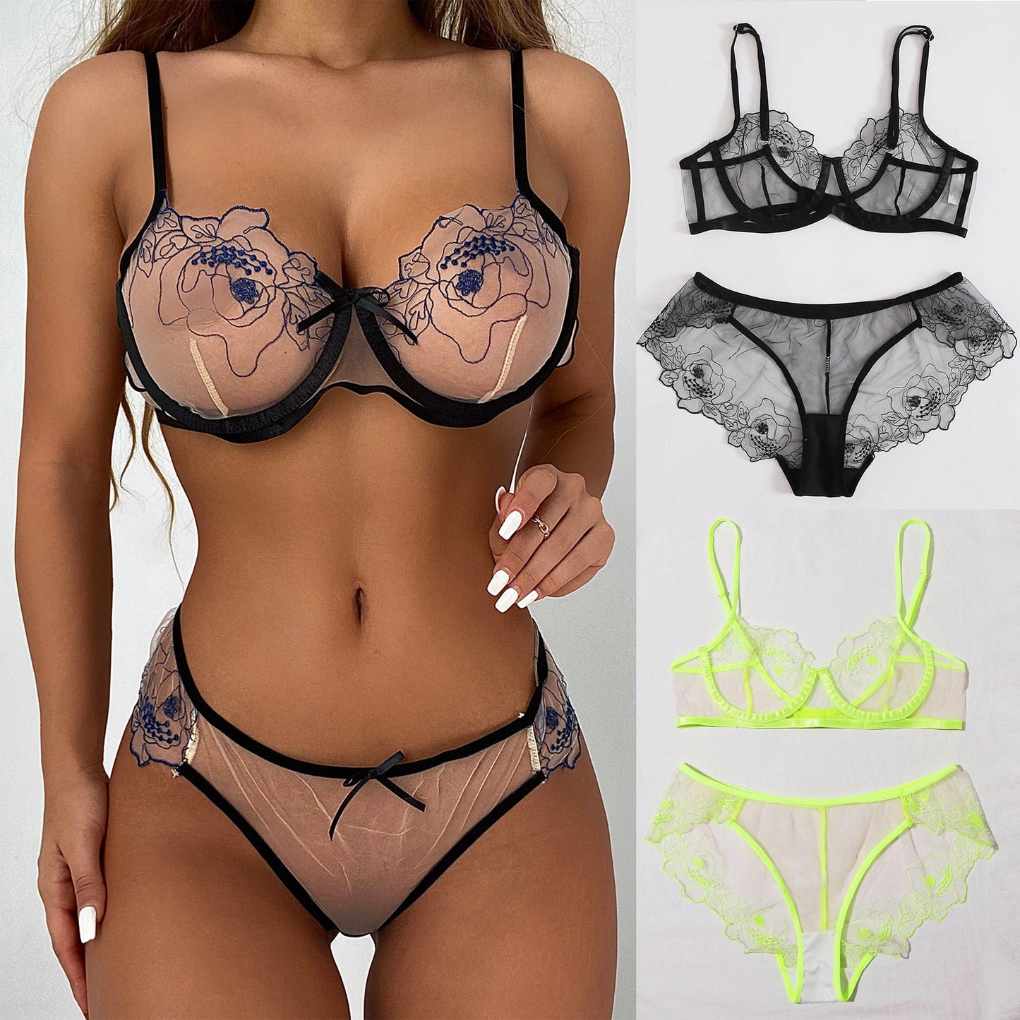 Women's Embroidered Sheer Lingerie Set