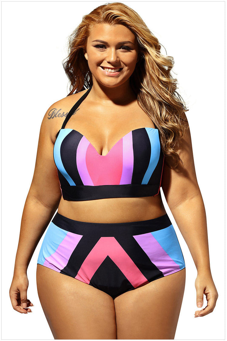 Plus size Halter Top 2pcs Swimsuit Set