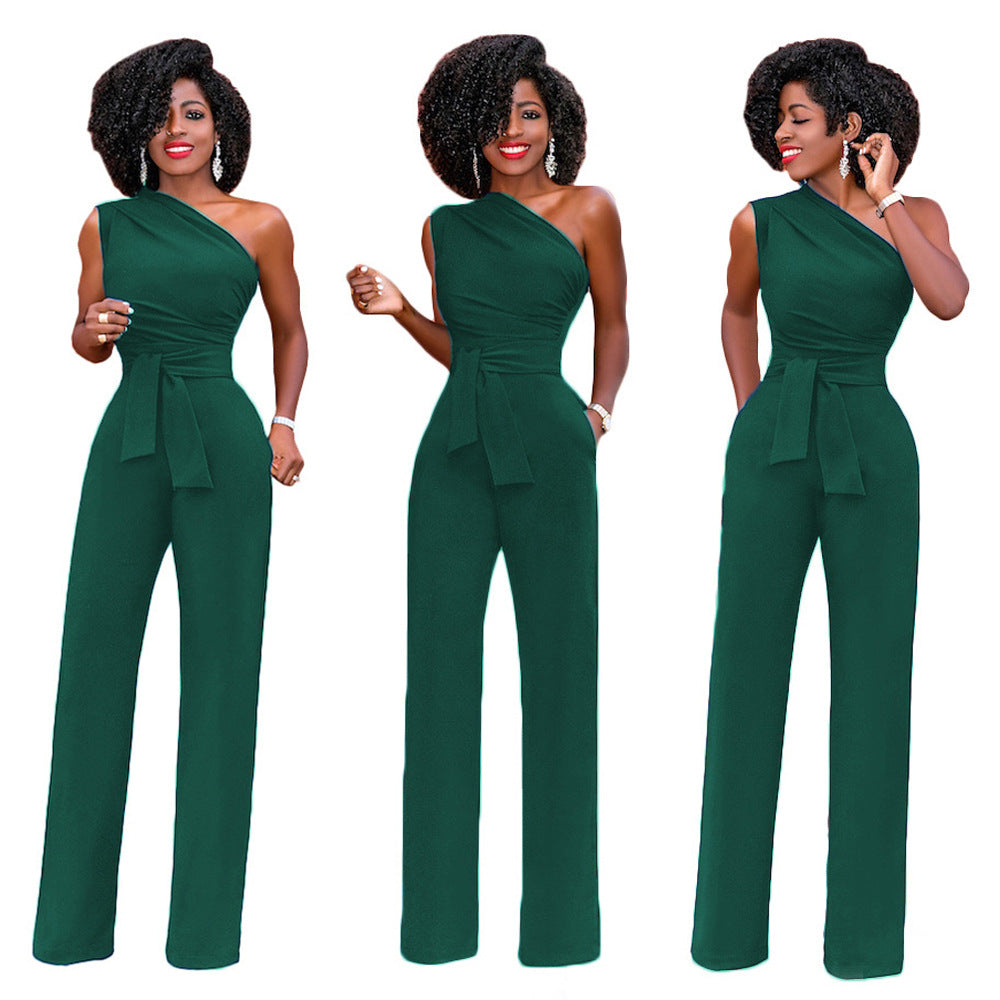 Off One Shoulder Multi-Solid Color Jumpsuit