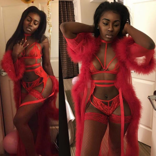 Furry Red Lingerie with Robe