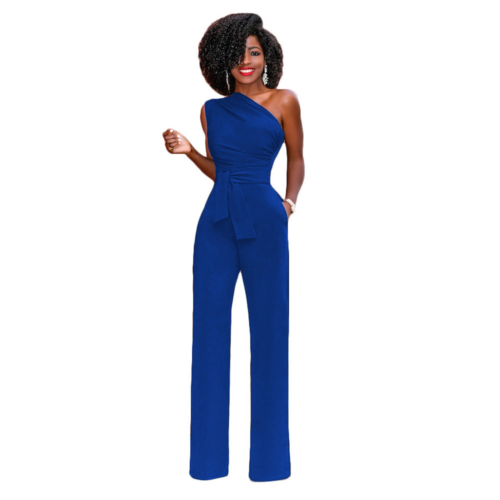 Off One Shoulder Multi-Solid Color Jumpsuit