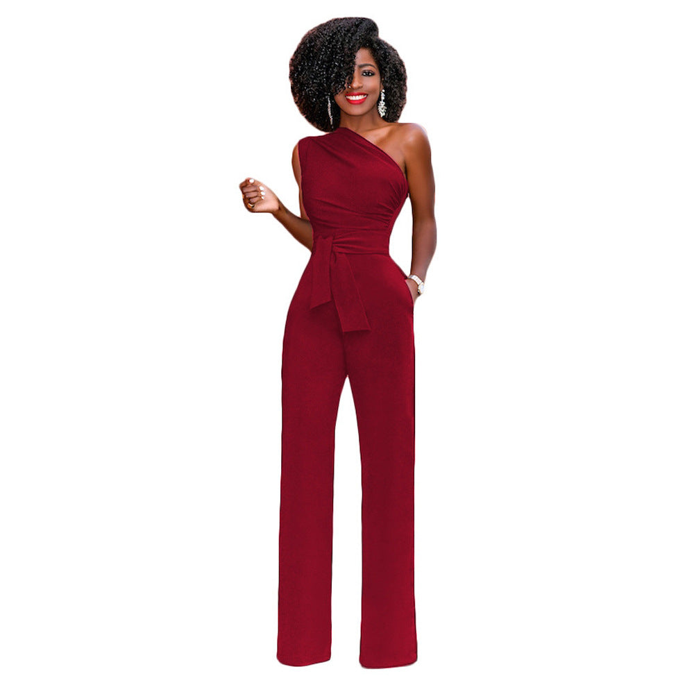 Off One Shoulder Multi-Solid Color Jumpsuit