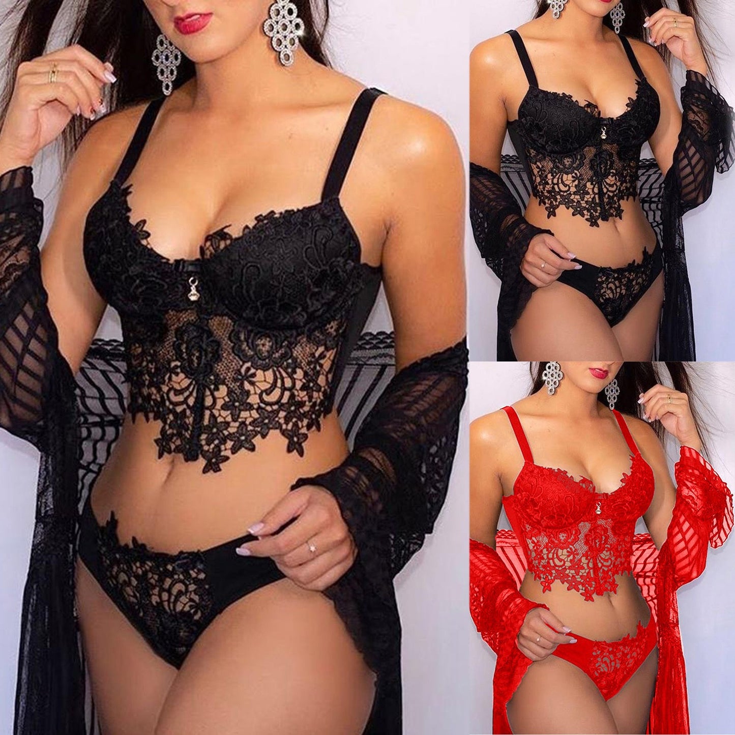 Women's Hollow 2Pcs Lace Lingerie Set