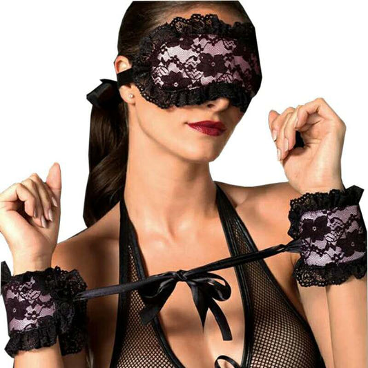 3pcs Lace Blindfold And Handcuffs Set