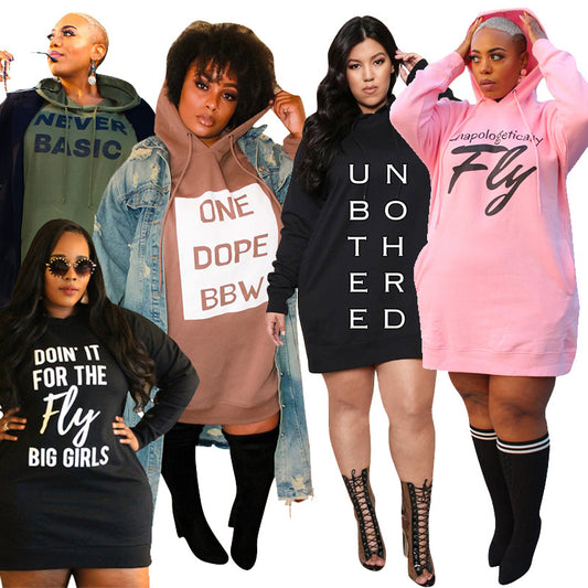 Plus Size Letter Print Hoodie Sweater Dress