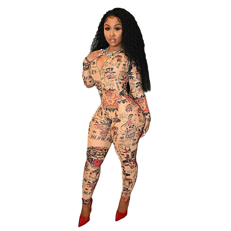 Women's Printed Design Hip Hugger Jumpsuit