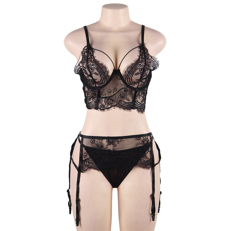 Push Up Top w/ Garter Belt Lingerie Set