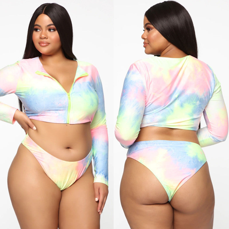 Plus Size Bikini Long Sleeve Zipper Swimsuit