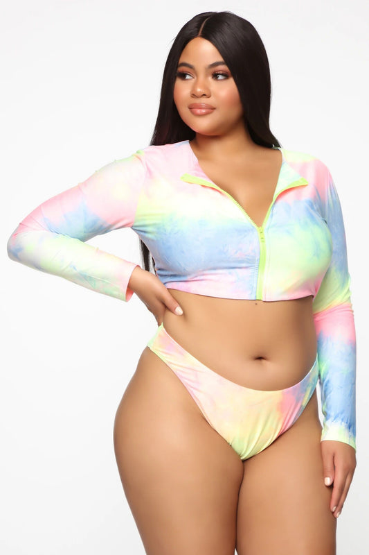 Plus Size Bikini Long Sleeve Zipper Swimsuit