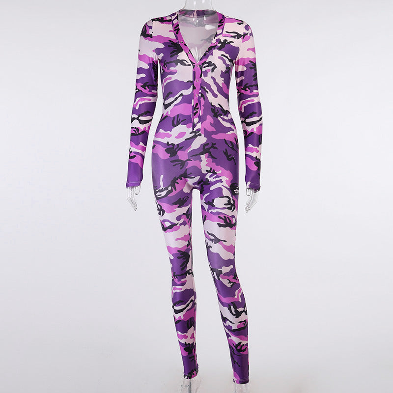 1 Pcs V-neck Camouflage Pajamas