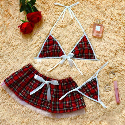 3pcs Plaid Lingerie Set