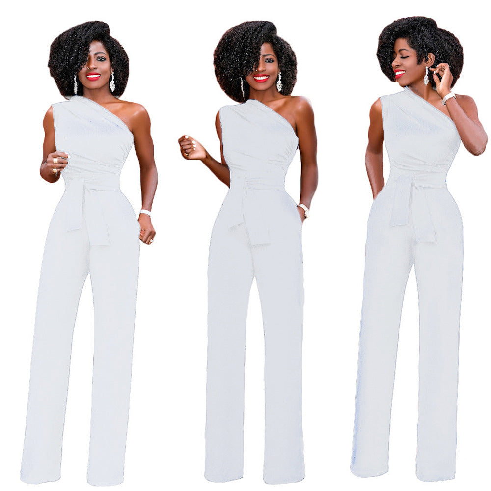 Off One Shoulder Multi-Solid Color Jumpsuit