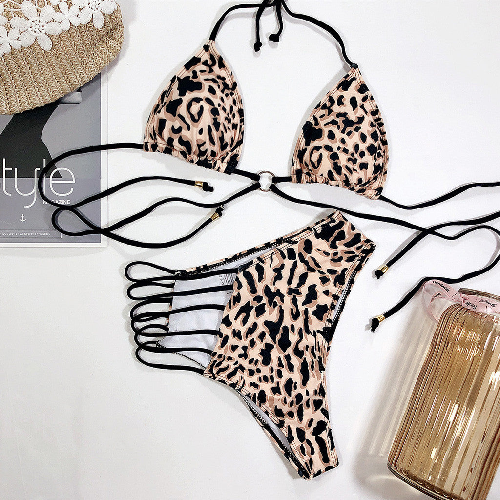 Leopard Print/Solid Colors Swim Suit