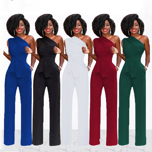 Off One Shoulder Multi-Solid Color Jumpsuit