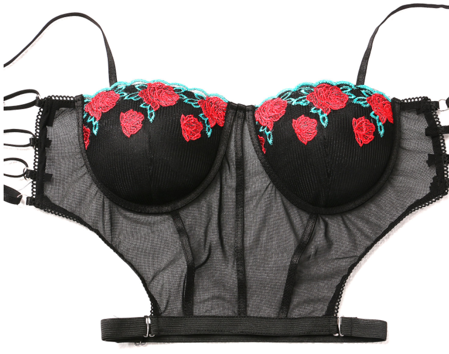 Underwire Embroidered Black Lingerie Set