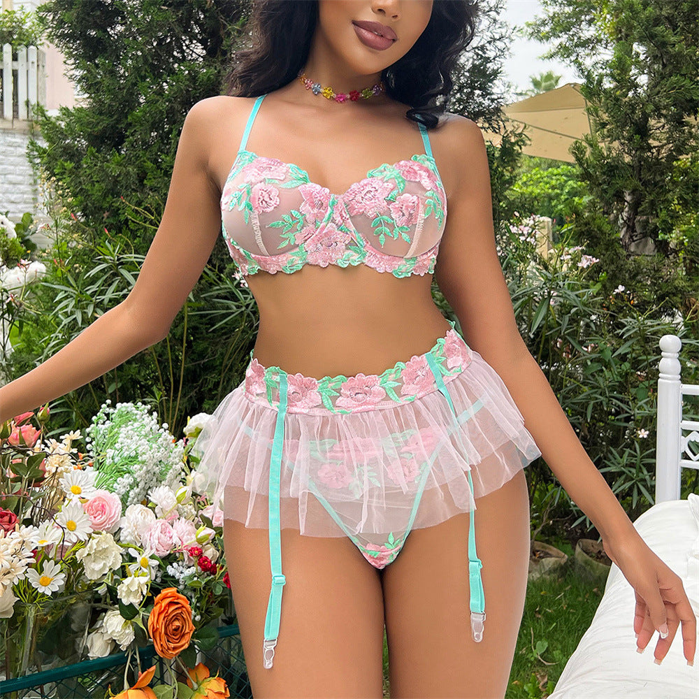 Embroidered Lace Lingerie Set