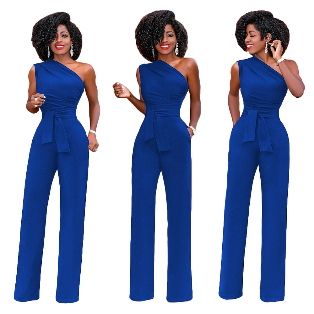 Off One Shoulder Multi-Solid Color Jumpsuit