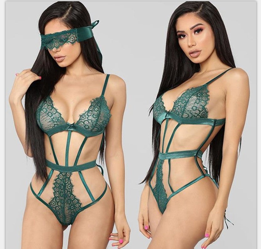 2Pcs Lace Lingerie Set w/Lace Eye Mask