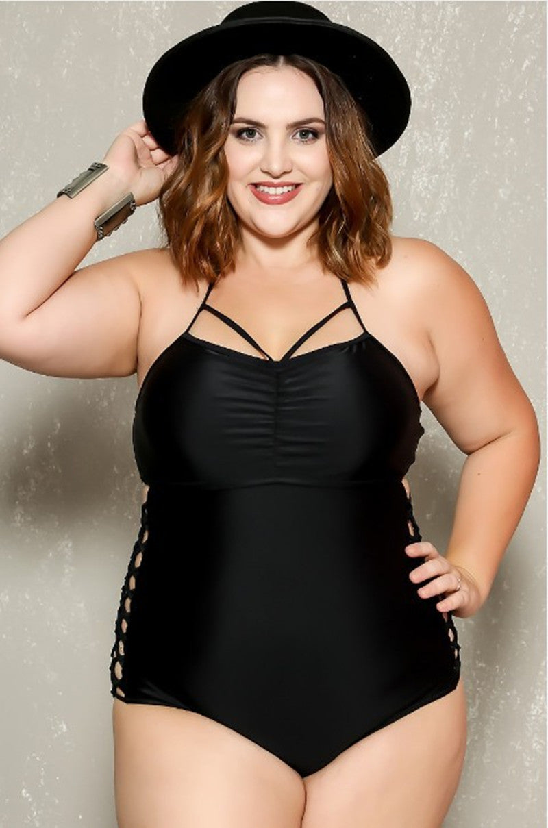 1Pcs Plus size Rainbow & Black Swimsuit