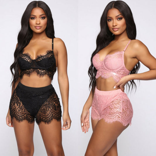 2pcs Lace Shorts Lingerie Set