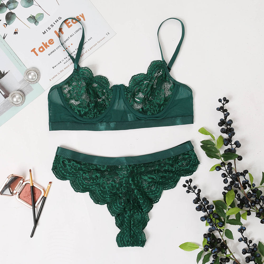 Sexy Lace Flower Bra & Panties Set