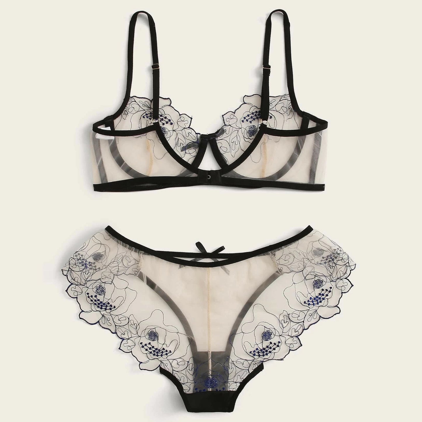 Women's Embroidered Sheer Lingerie Set