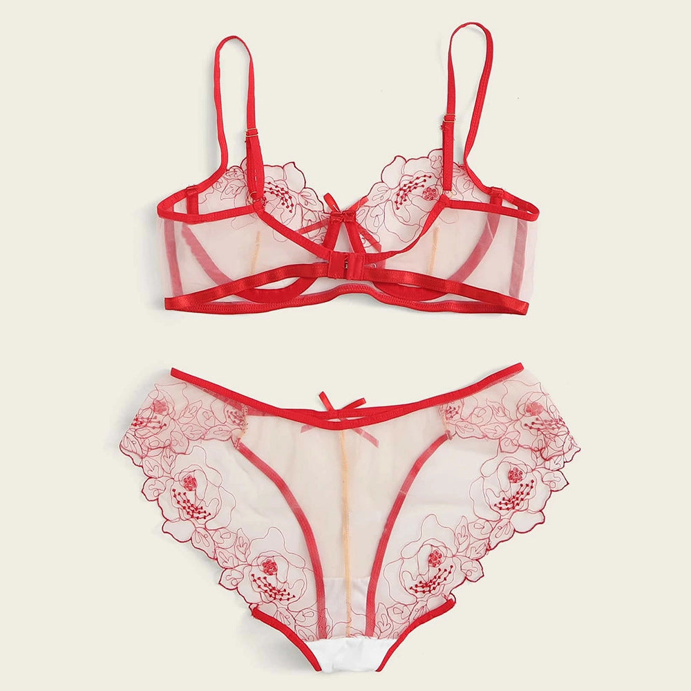 Women's Embroidered Sheer Lingerie Set