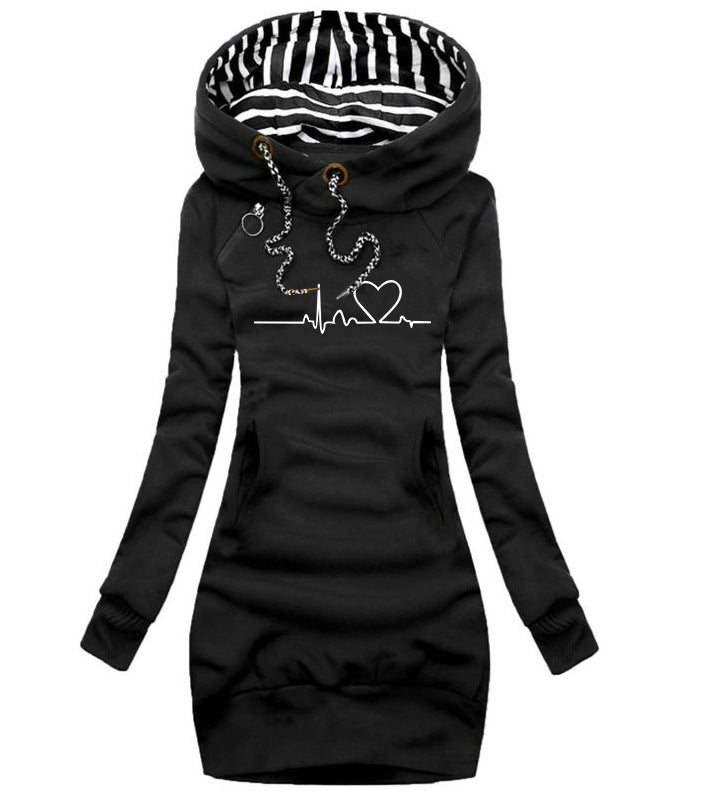 Heart Print Women Hoodie Sweat Dress