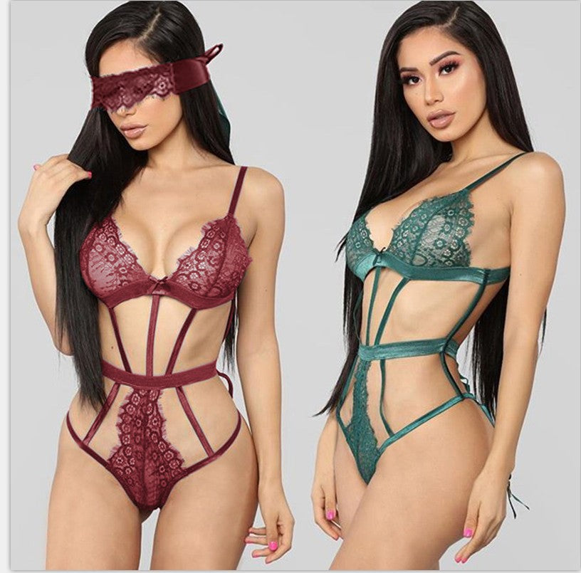 2Pcs Lace Lingerie Set w/Lace Eye Mask