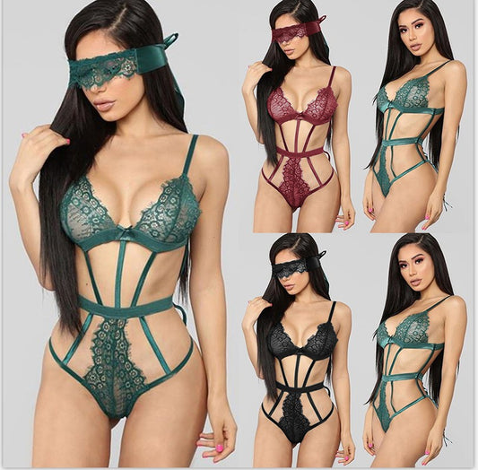 2Pcs Lace Lingerie Set w/Lace Eye Mask