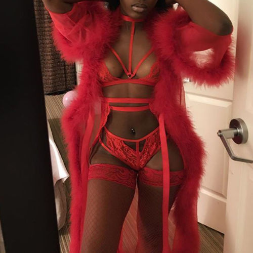 Furry Red Lingerie with Robe