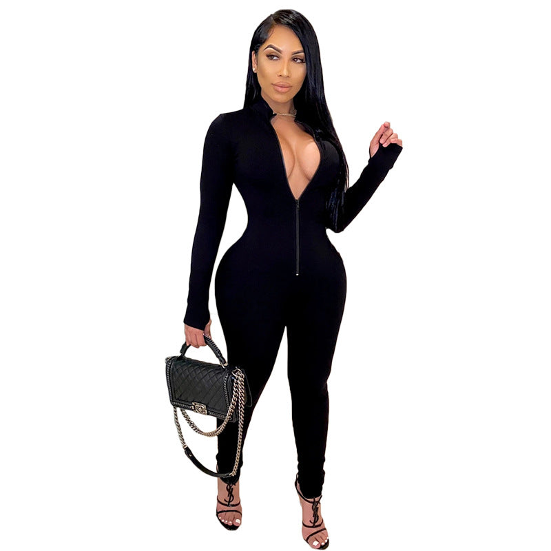 Solid Color Sports Jumpsuit