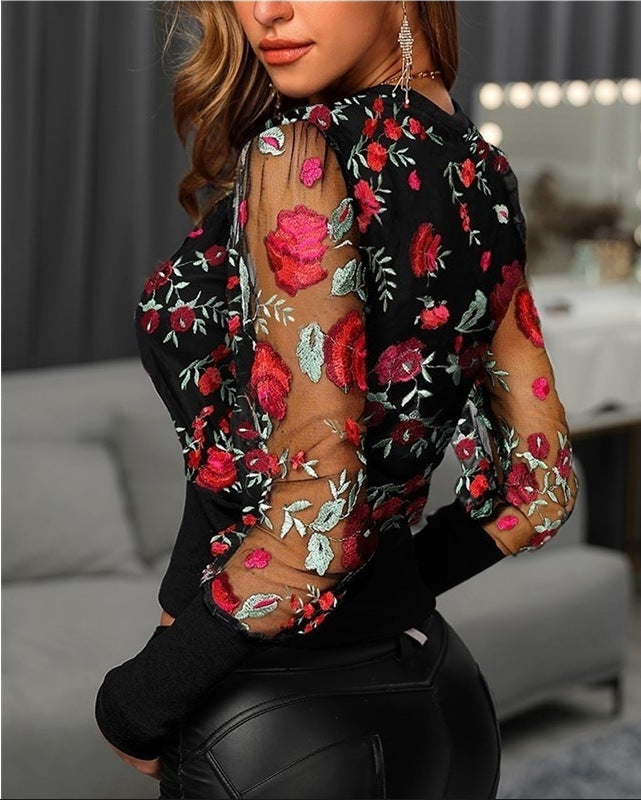 Explosive Sheer See Through Blouse with Flower Print