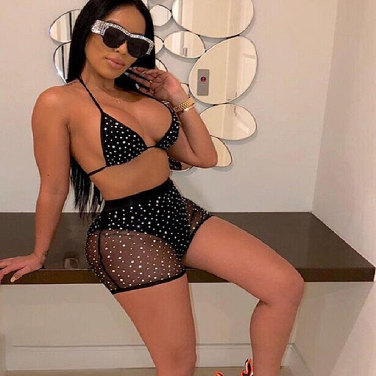 Women's Mesh Sequined Shorts Set