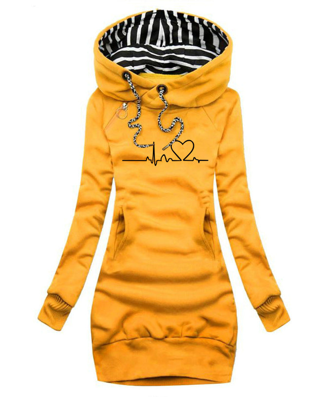 Heart Print Women Hoodie Sweat Dress