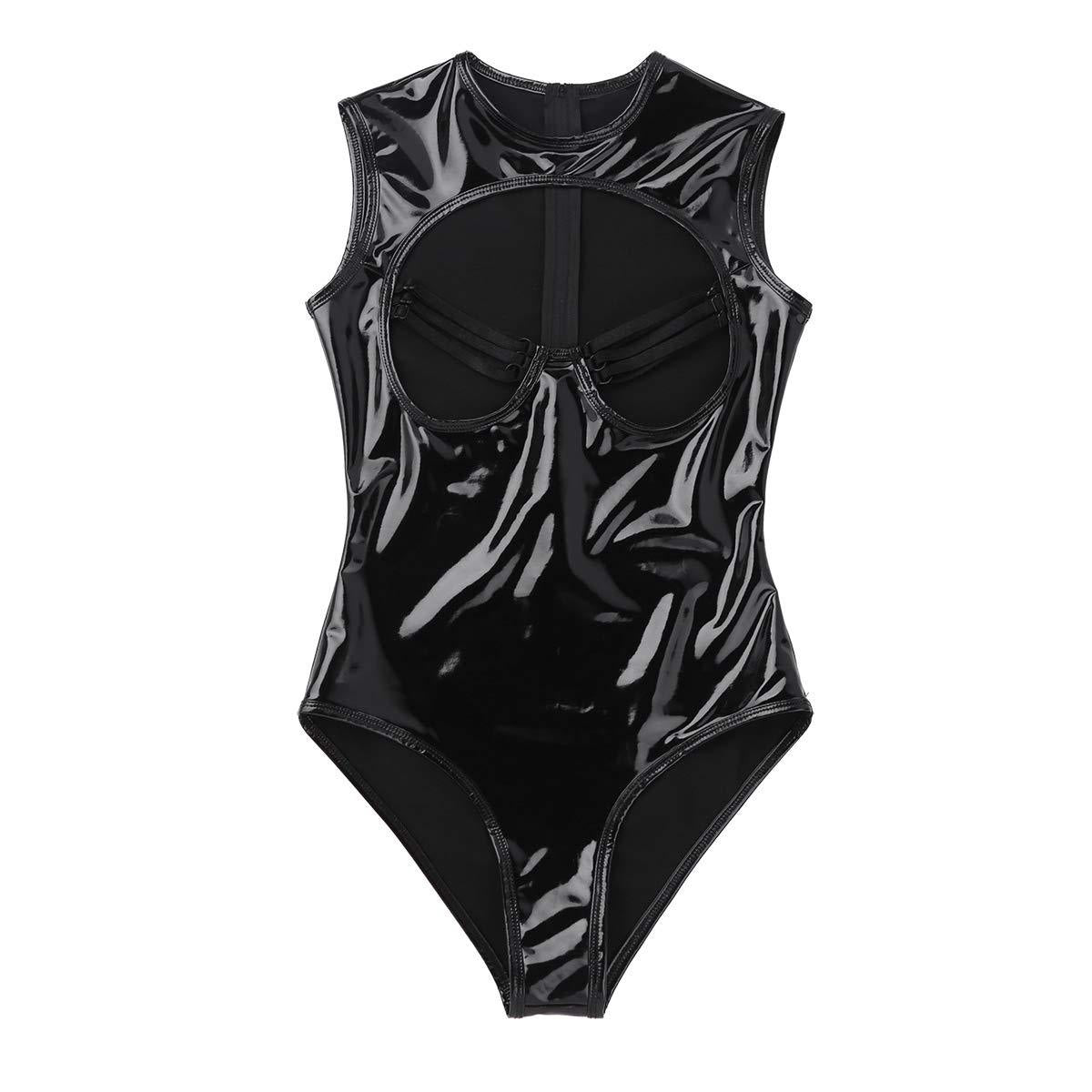 Leather Chest Cutout Lingerie Bodysuit