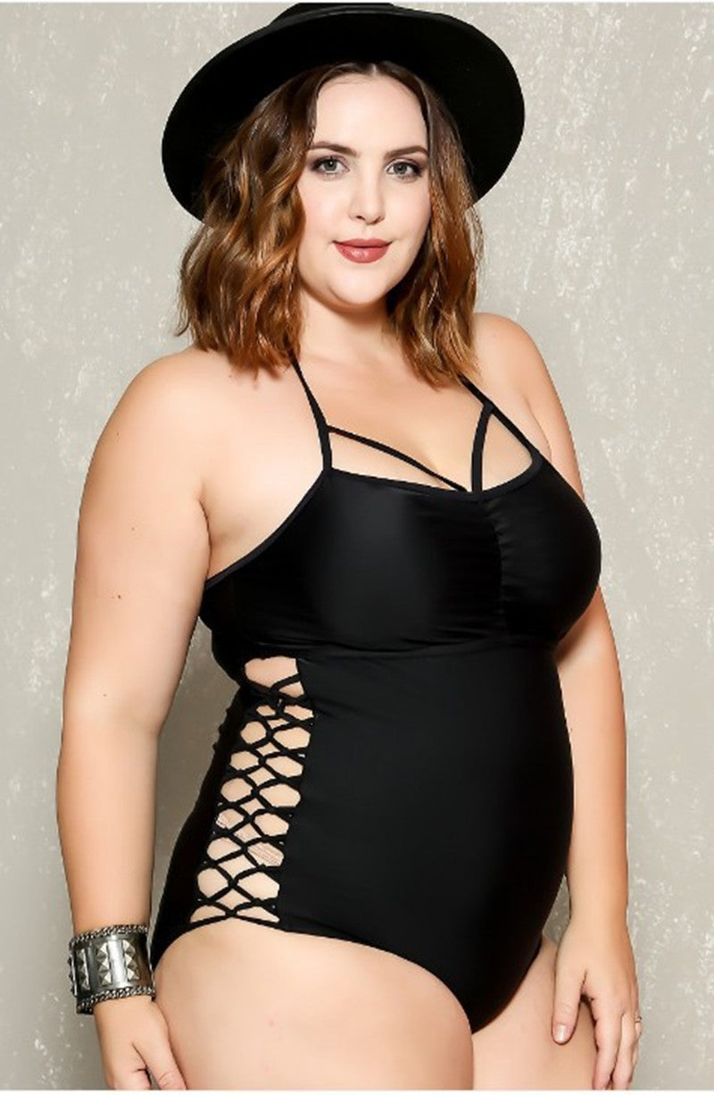 1Pcs Plus size Rainbow & Black Swimsuit