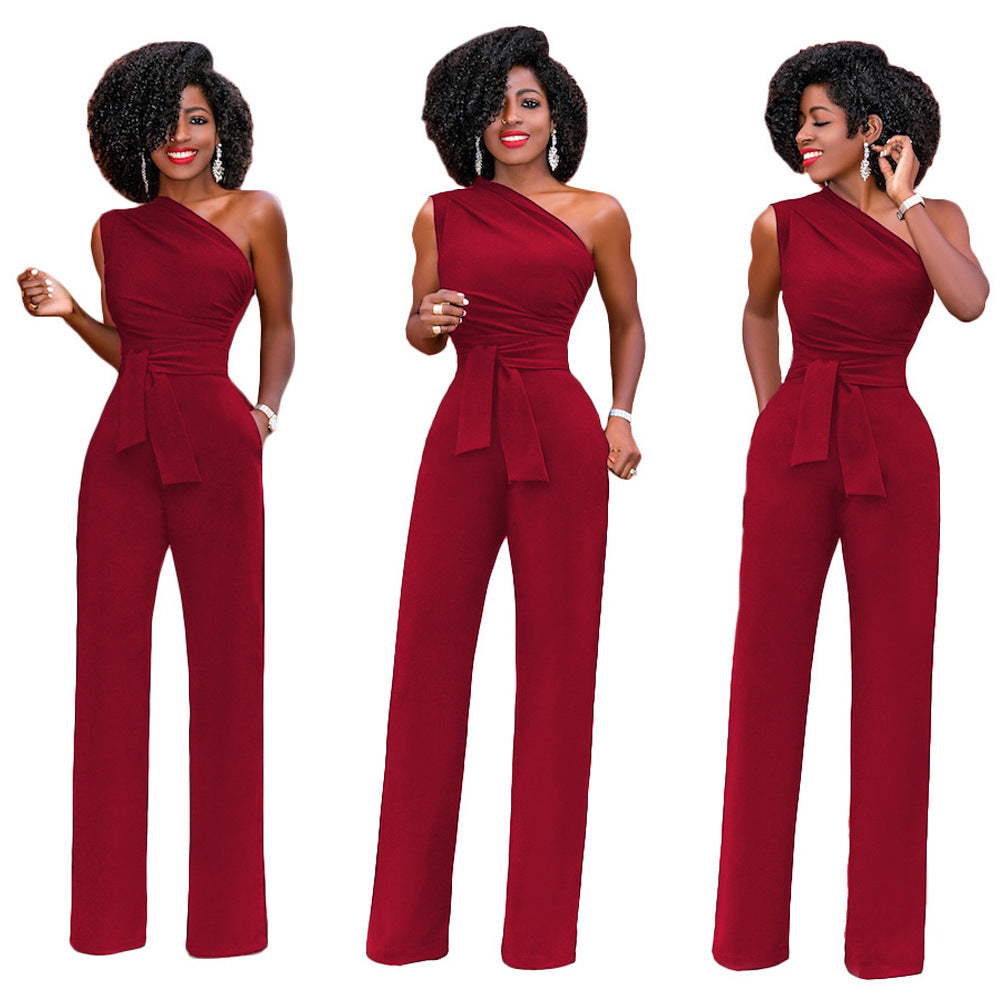 Off One Shoulder Multi-Solid Color Jumpsuit