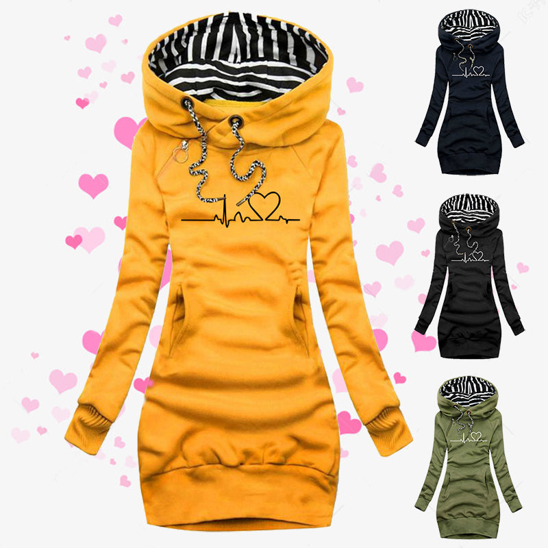 Heart Print Women Hoodie Sweat Dress