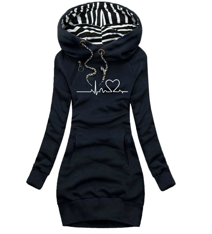 Heart Print Women Hoodie Sweat Dress