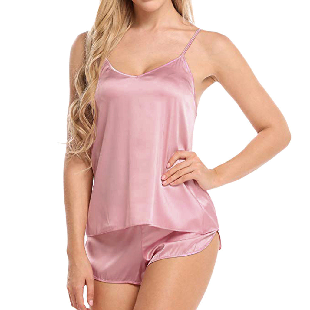 2pcs Silk Top w/ Shorts Lingerie Set