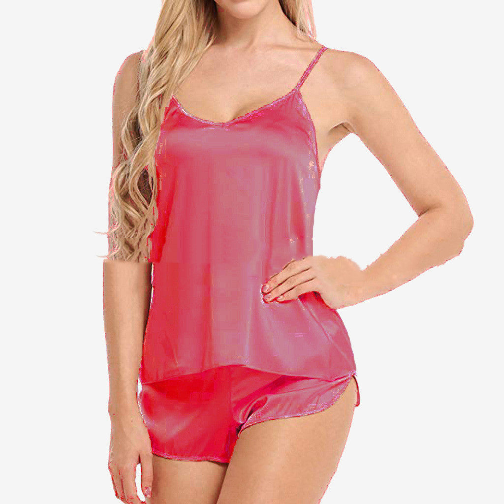 2pcs Silk Top w/ Shorts Lingerie Set