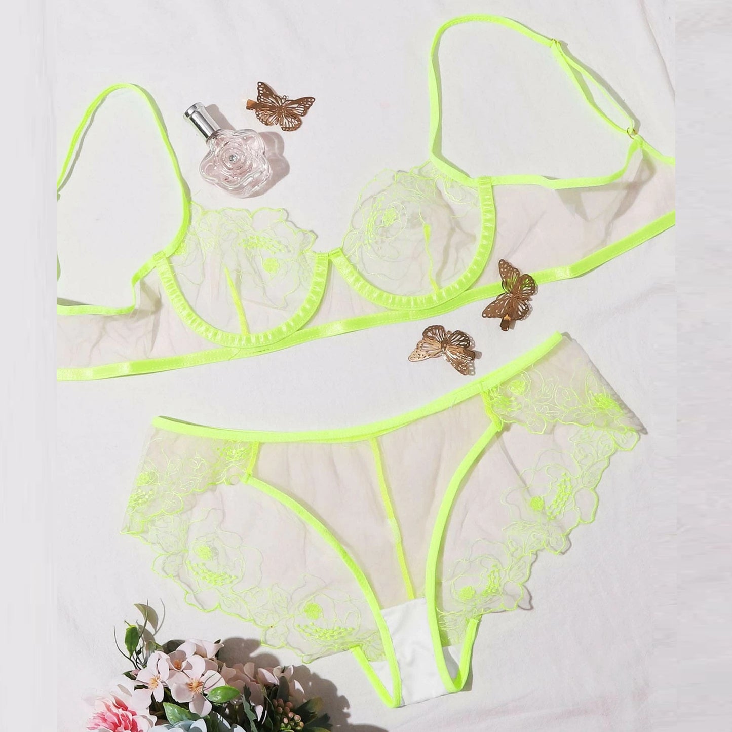 Women's Embroidered Sheer Lingerie Set